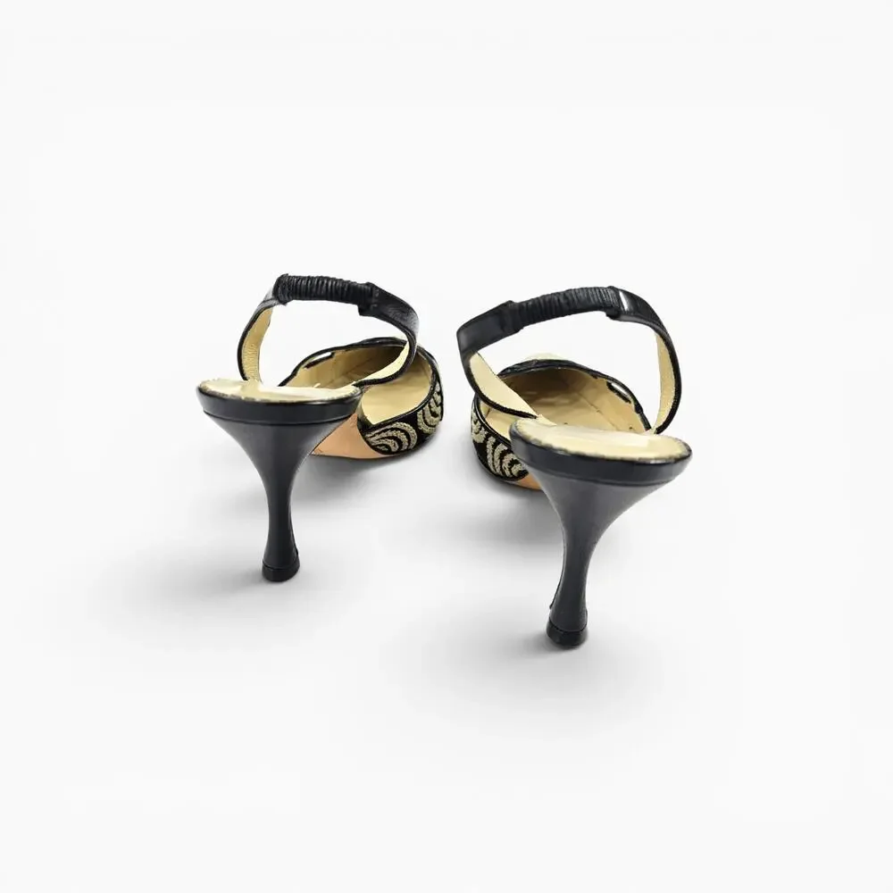 Y2k Manolo Blahnik Kitten Heels Slingback Embroidered - Size 35.5 (5)